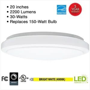 Hampton Bay
Dimmable 20 in. Round White LED Flush Mount Ceiling Light Fixture